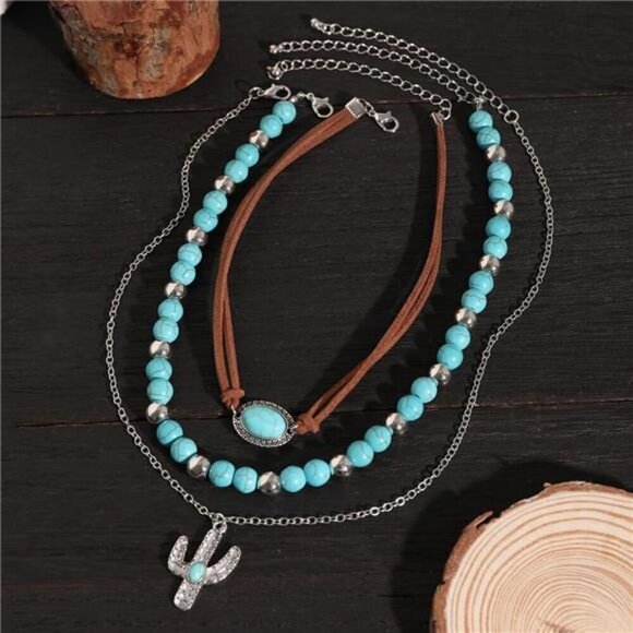 16 Pcs Western Jewelry for Women Bohemian Set, Boho Pendant Faux Turquoise - Picture 6 of 8
